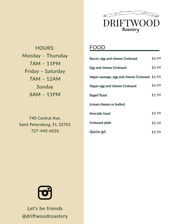 Our Menu Driftwood Kava & Coffee Roastery